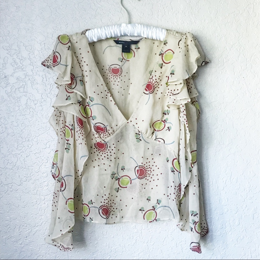 Marc Jacobs sheer flutter sleeve top